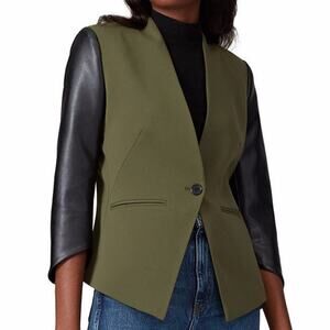 Slate & Willow Faux Leather Sleeve blazer green black - 2